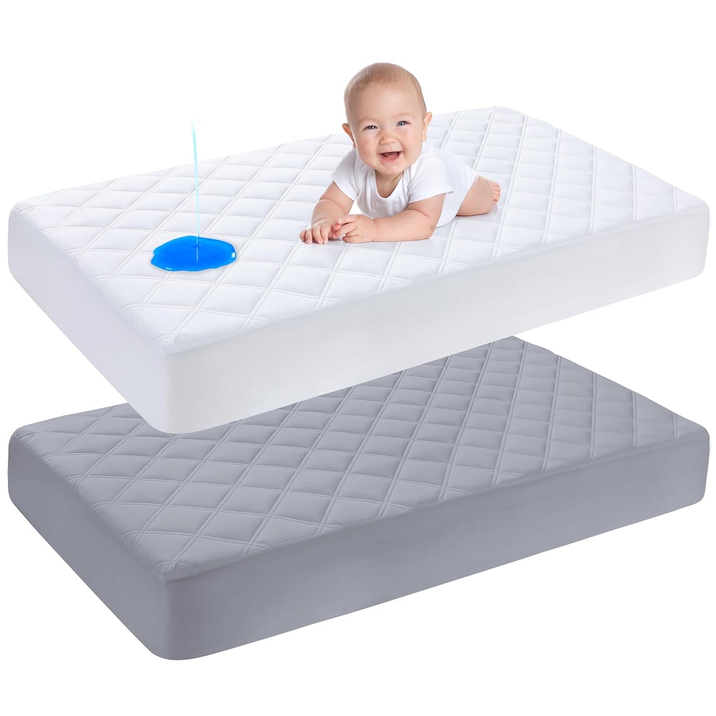 Yoofoss Waterproof Crib Mattress Protector 2 Pack, Quilted Crib Mattress Pad Cover Ultra Soft and Breathable, Machine Washable Toddler Mattress Protector for Standard Baby Crib Size 52''x28''