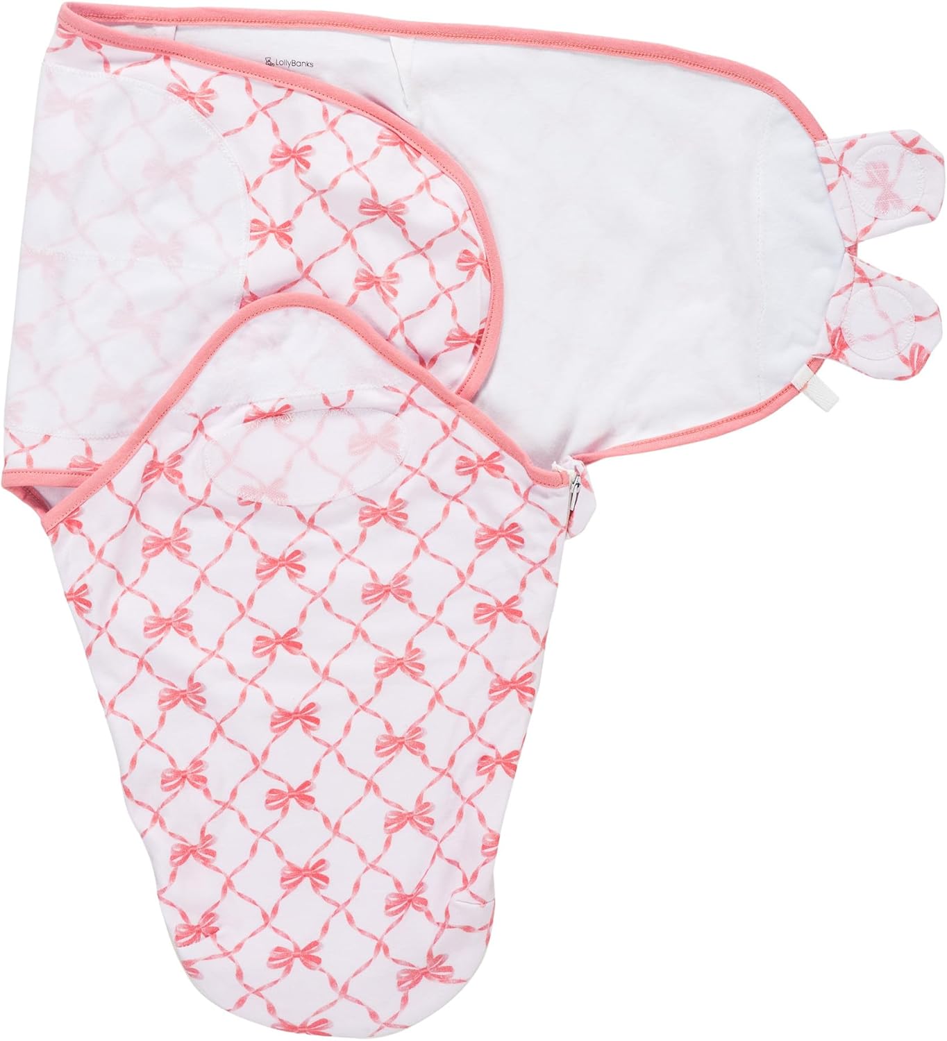 LollyBanks Baby Swaddles 100% Organic Cotton, 3-6 Months Baby Girl Swaddles with Easy Change Zipper, Swaddle Sack for Newborn Girls (Pink Bow Print)