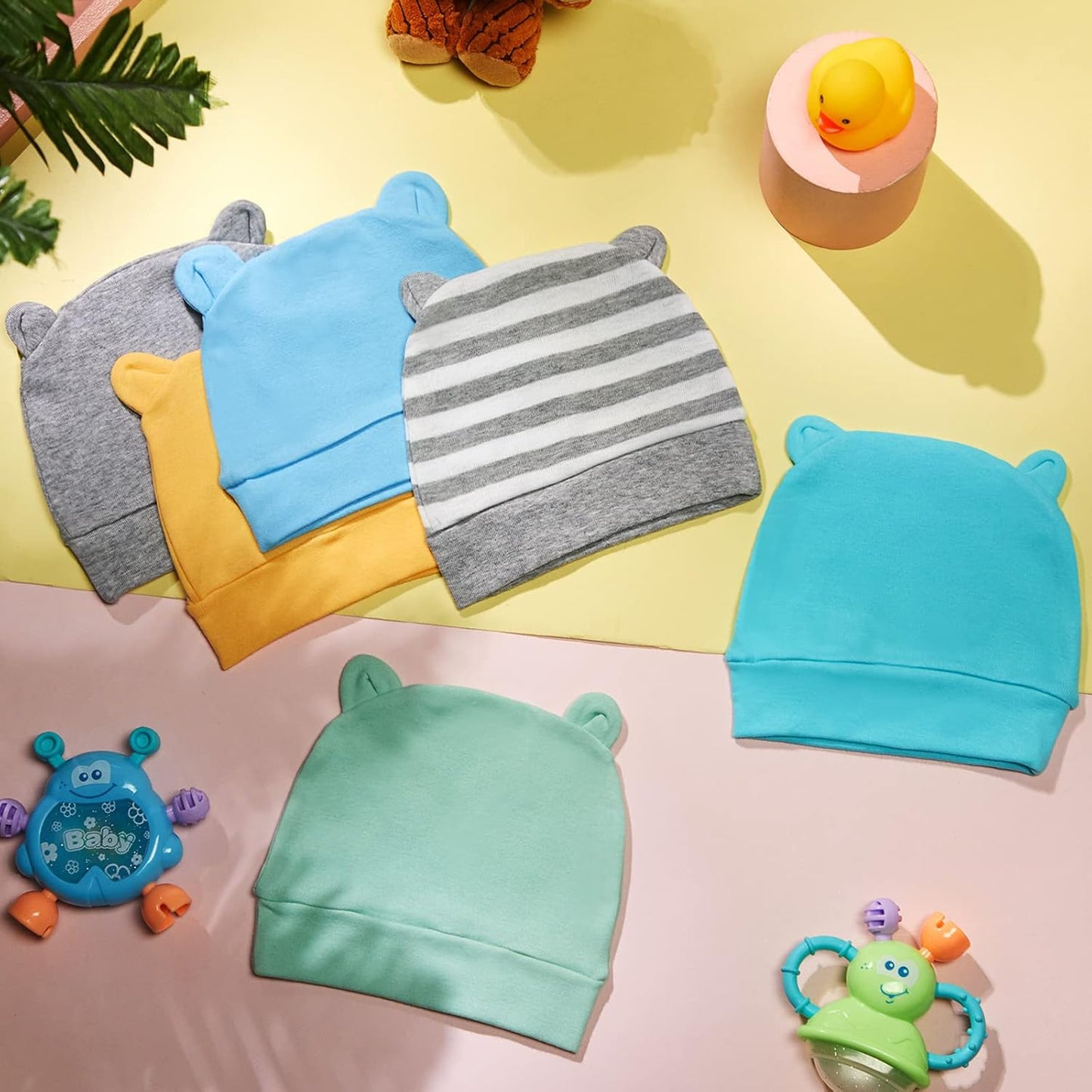 Geyoga 6 Pieces Newborn Baby Hat Bear Ears Infant Caps Baby Boy Girl Toddler Hats Infant Beanie Caps for 0-3 Months