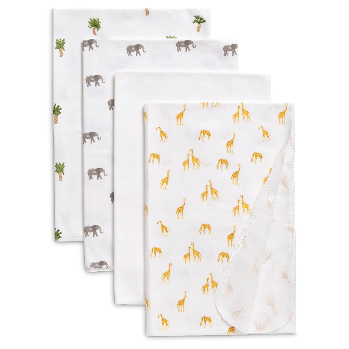 Delta Children 100% Cotton Flannel Baby Receiving Blankets for Girls and Boys – 30x30 Inches (Pack of 4), Safari Friends