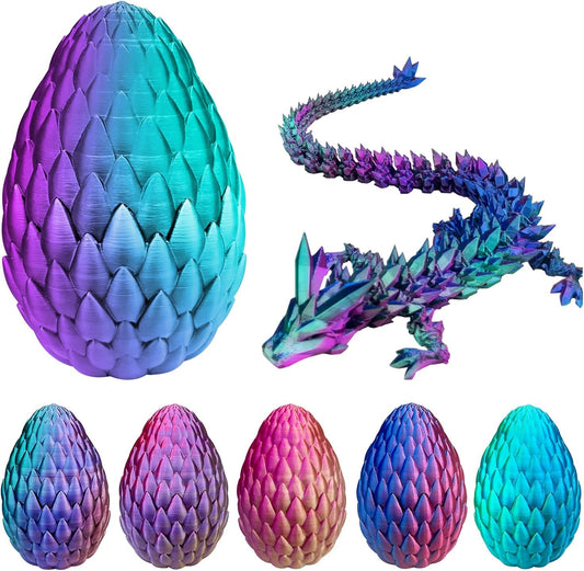 Dragon Eggs with Dragon Inside, 16.5 Inch Large 3D Printed Dragon Egg Articulated Dragon Crystal Dragon Executive Desk Toys Fidget Toy for Autism/ADHD (Red Green Blue, with Egg)