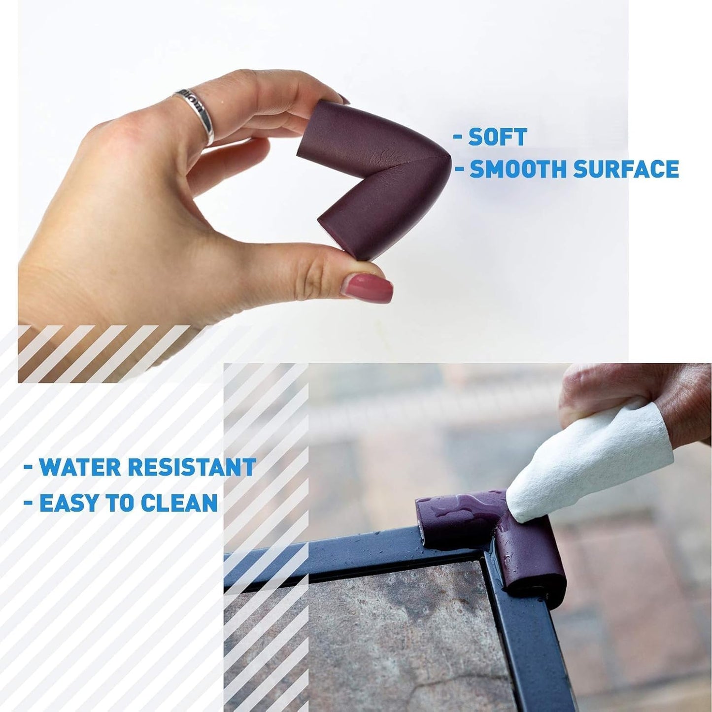 Furniture Edge 16.2ft & Corner Guards | Protective Foam Cushion | 15ft Bumper 4 Adhesive Childsafe Corners | Baby Child Proofing Foam Set and Safe for Table, Fireplace, Countertop | Brown