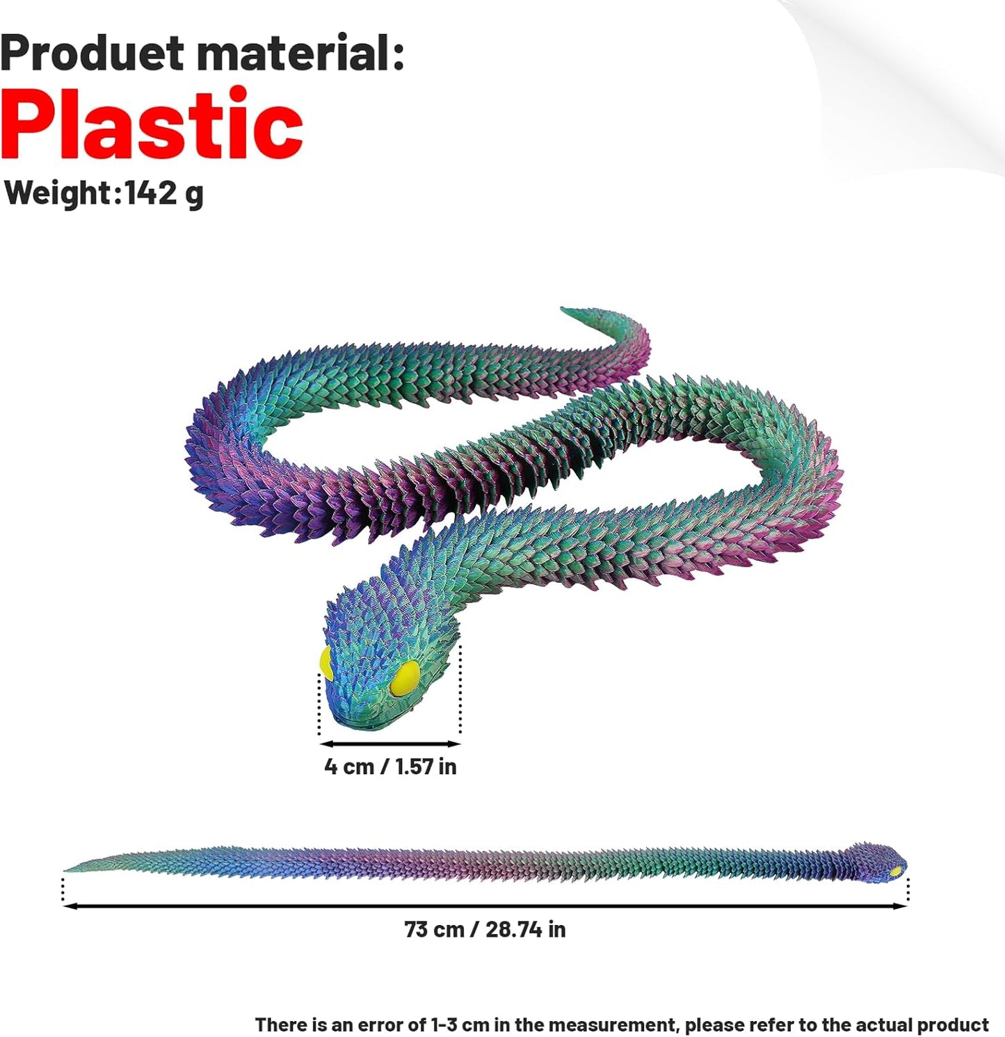 3D Printed Snake Animals Toys, 3D Printed Flexible Snake Fidget Toys Articulated Snake Home Office Decor Executive Desk Toys