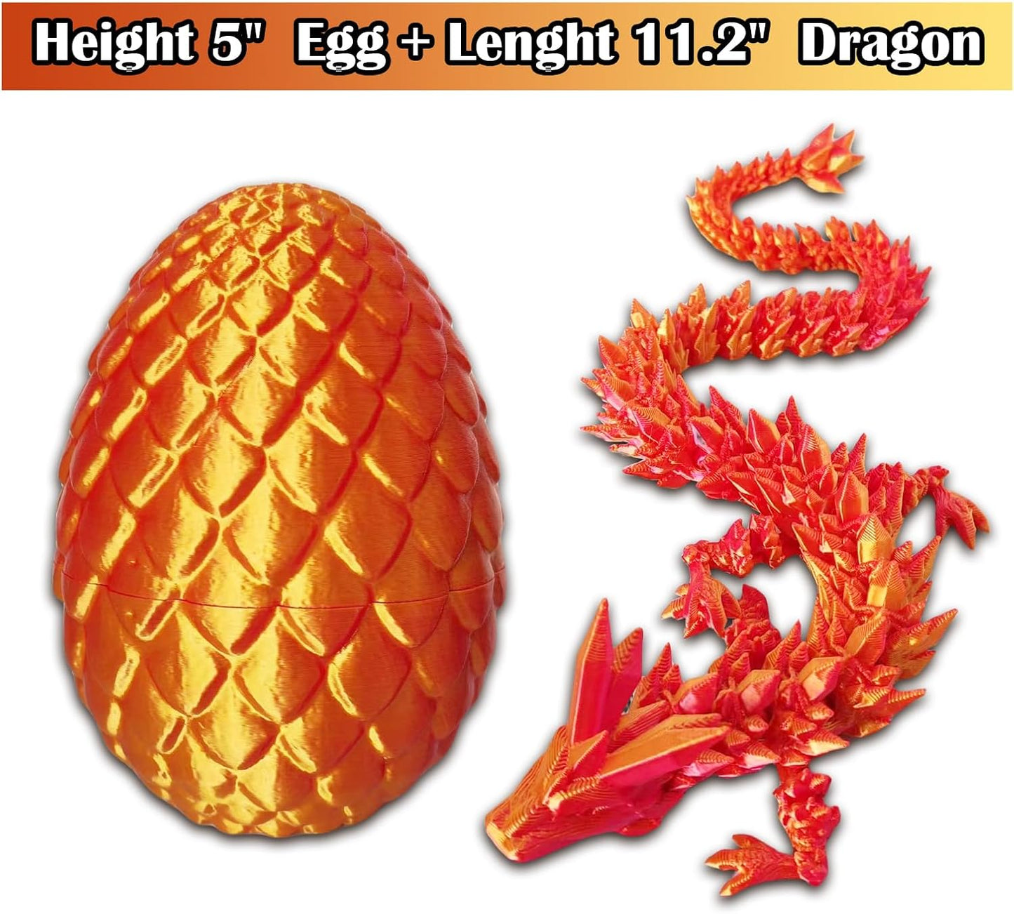 3D Printed Dragon Egg, 3D Printed Articulated Dragon Eggs with Dragon Inside, Crystal Dragon Fidget Toy, Adults Fidget Toys, Mystery Dragon Egg for Autism and ADHD（Laser Red）