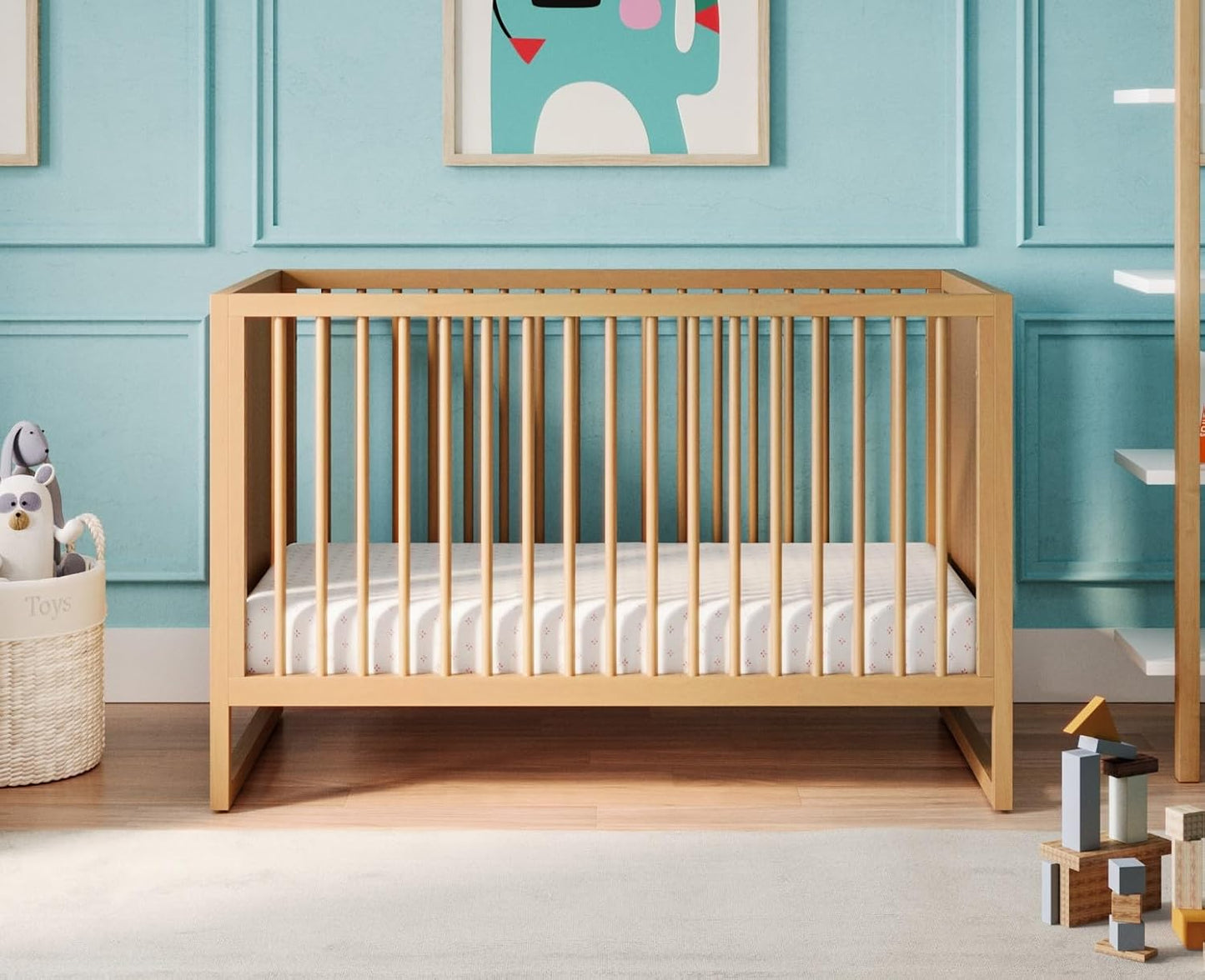 Nurture& The Crib - Baby, Toddler Convertible Crib | Sustainable Non-Toxic Materials | 3 Adjustable Heights - Grows with Your Baby (Toddler Guardrail NOT Included) (All Natural)