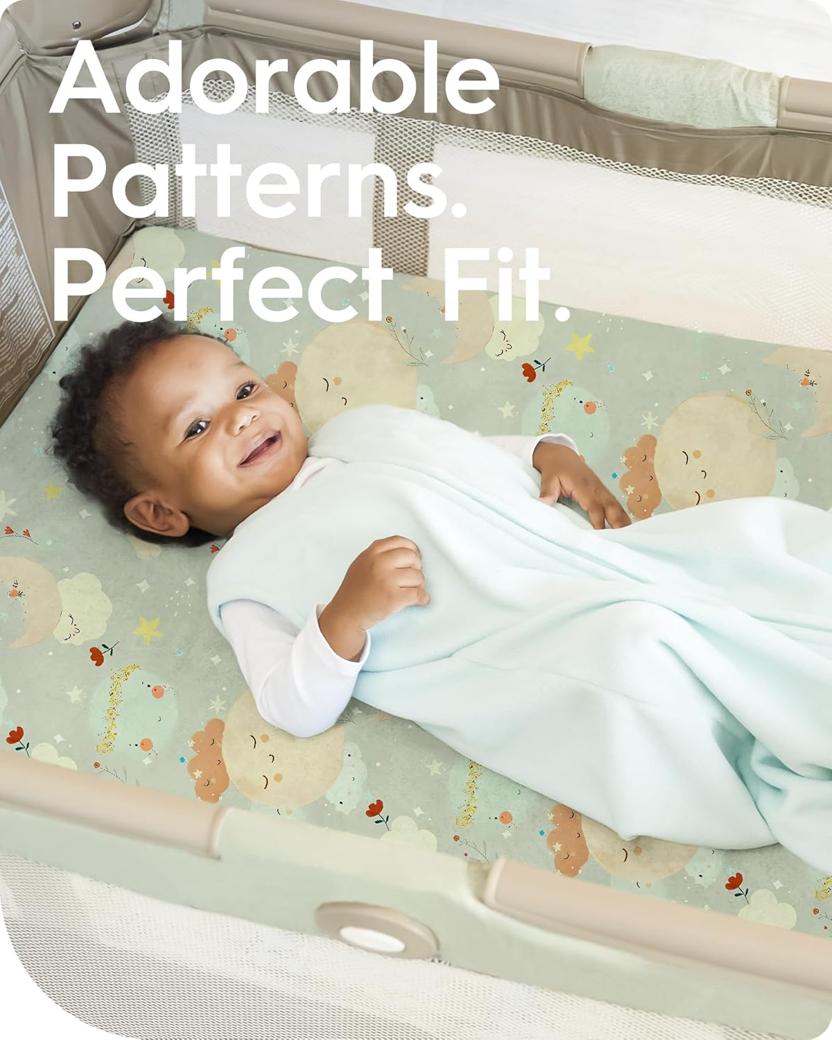 Cloud-Like Soft Pack N Play Sheets - Compatible with Graco, 4moms, Dream On Me, Baby Trend and Other 27 X 39/24 X 38 Inch Playard Mattress Pad, Jersey Knit Cotton, 2 Pack (Planet & Moon)