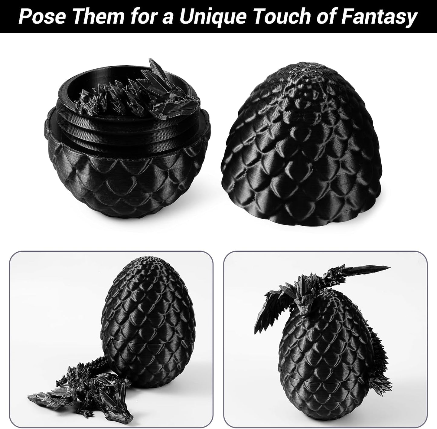 Antetek 3D Printed Dragon with Wings，3D Printed Dragon Egg，3D Printed Dragon in Egg， Movable Articulated Crystal Dragon Eggs with Dragon Inside with Wings