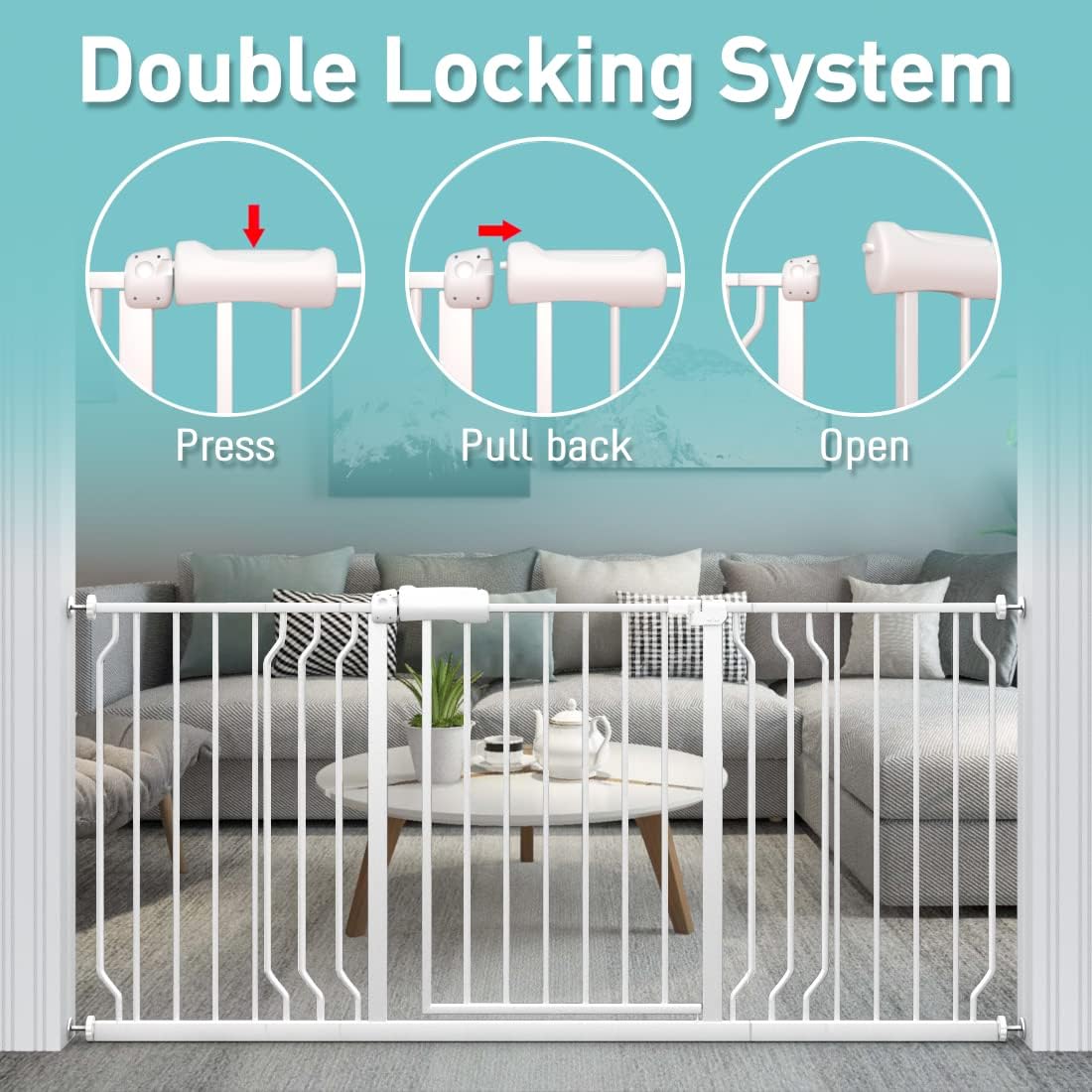 WAOWAO Baby Gate 48.03-52.72" Extra Wide Pressure Mounted Walk Through Swing Auto Close Safety White Metal Toddler Kids Child Dog Pet Puppy for Stairs,Doorways,Kitchen