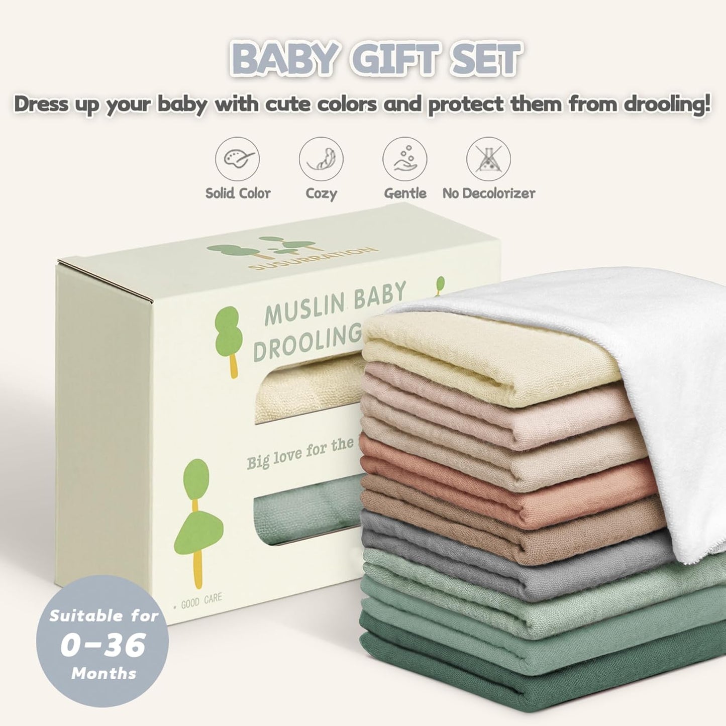 Susurration Muslin Baby Drool Bibs 10Pack Soft Square Adjustable Bandana Bibs for Unisex Baby Girls & Boys