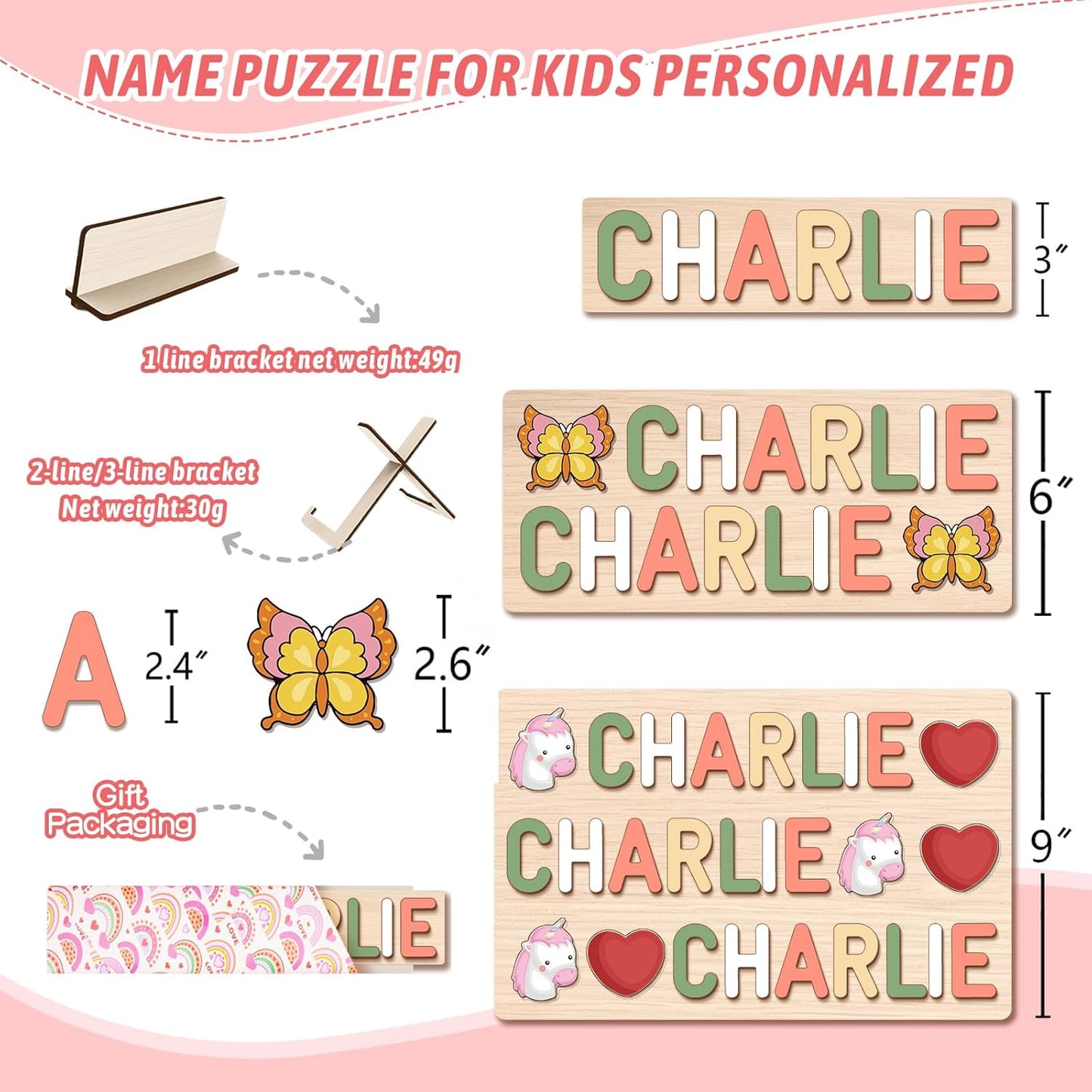 Personalized Name Puzzle for Kids Personalized Baby Gifts First Birthday for Girls & Boys Name Puzzles for Toddlers 1-3 Montessori Learning Toddler Toy Alphabet Puzzle