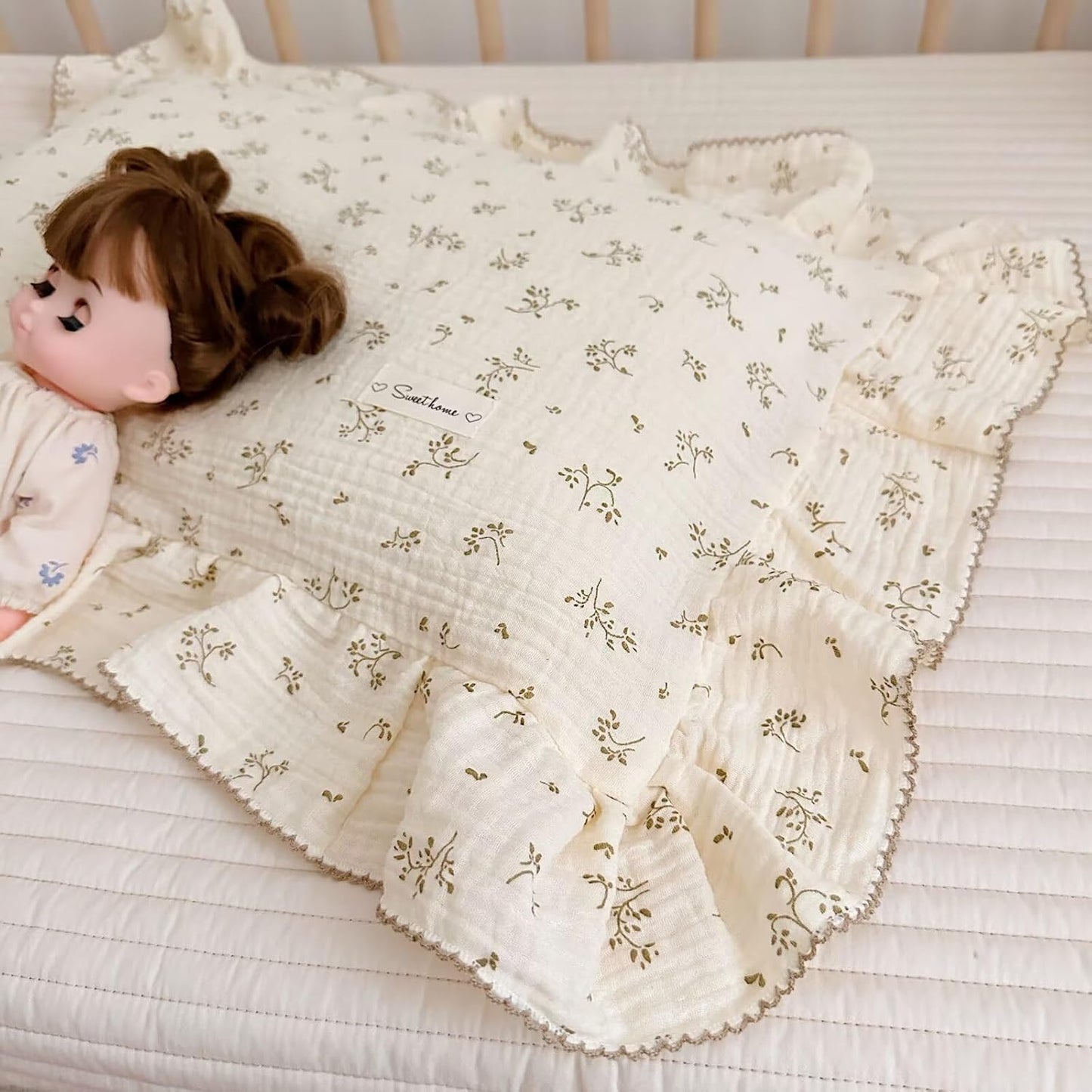 BuLuTu Cotton Muslin Kids Pillowcases Standard Size, Cute Olive Pattern Travel Pillow Case Neutral Toddler Boys Girls Pillowcase, Soft Breathable Pillow Covers Enveloped, 20"x26"