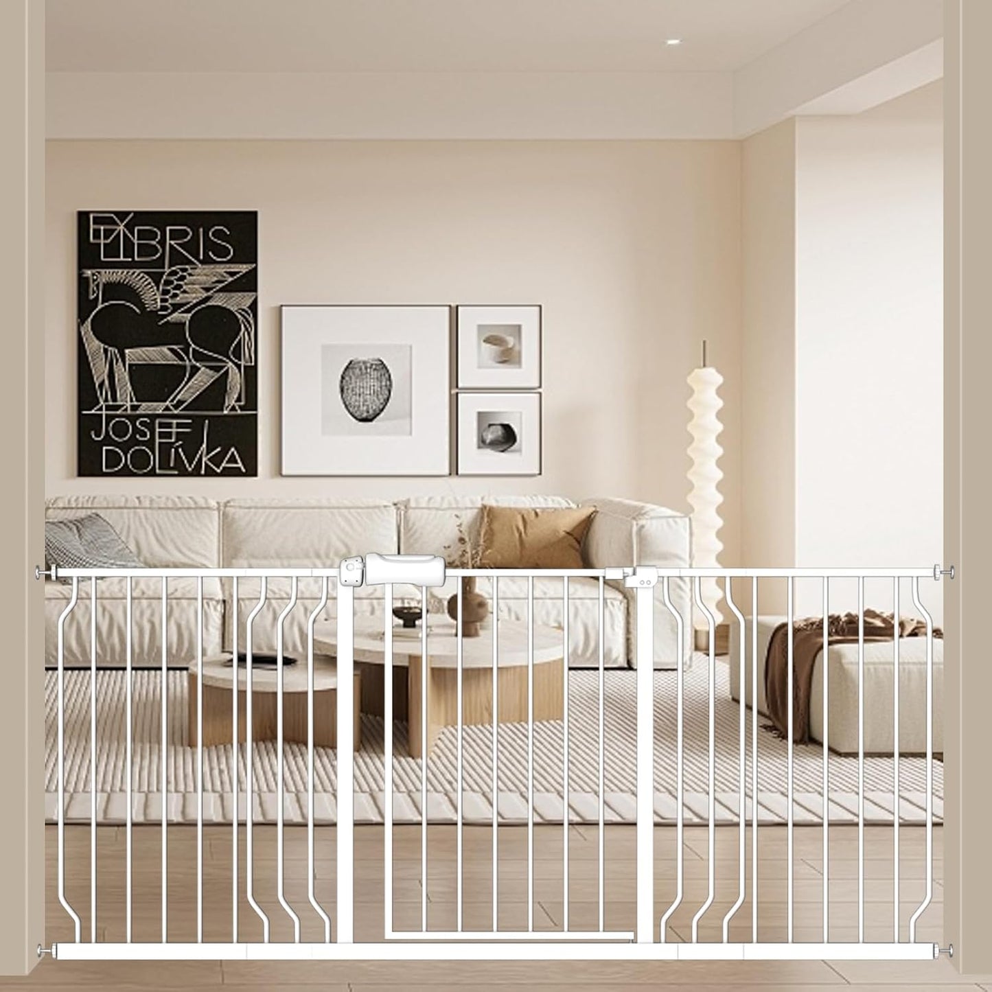 ALLAIBB Extra Wide Baby Gate Pressure Mount with Auto-Close, White Metal Safety Gate for Stairs & Doorways - Child Proof, Pet Barrier for Hallways, Kitchen, Living Room for 66.93-71.65 inch