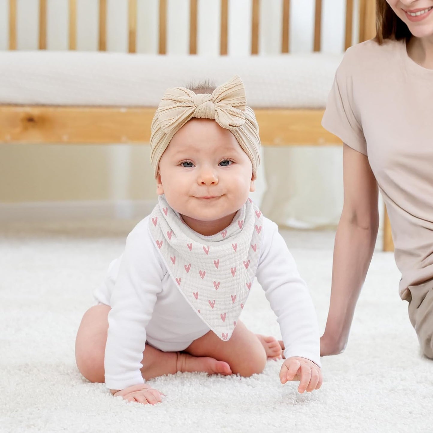 Susurration Muslin Baby Bibs 10Pack Bandana Drool Bibs Soft Adjustable Newborn for Unisex Girls & Boys (Pink Stars)