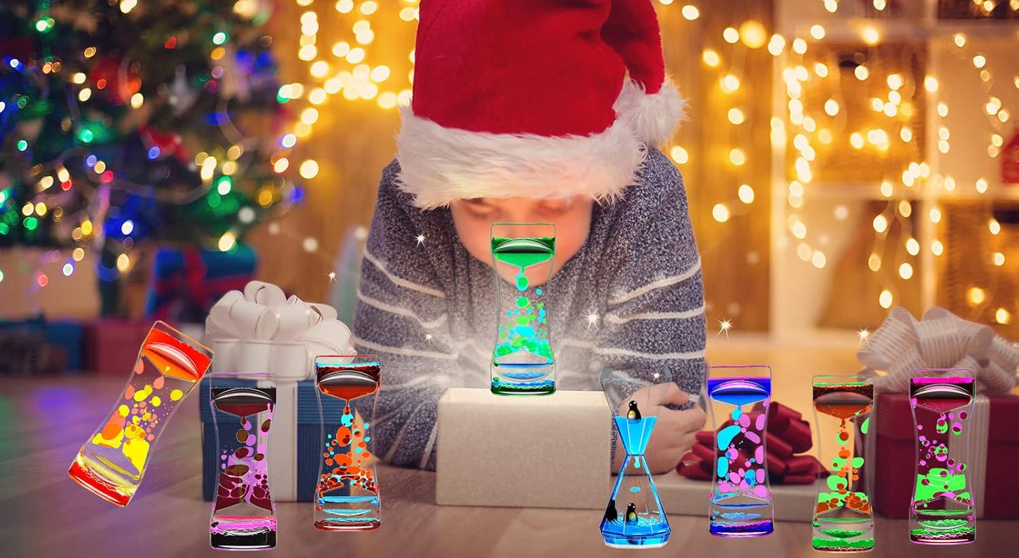 Red Green Liquid Motion Bubbler Timer for Holiday Stocking Stuffers Set of 1, Liquid Bubble Drop Oil Water Hourglass Sensory Toys for Autistic Relaxing Activity, Office and Home