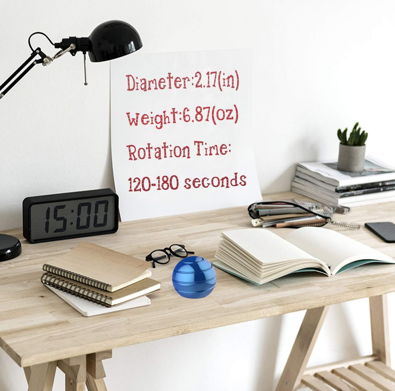 Kinetic Spinner Desk Toy, 2.17'' Giant Kinetic Stree Relief Desk Toy Ball, Office Fidget Toys for Desk Adults, Illusion Desk Ball (55MM, Blue)