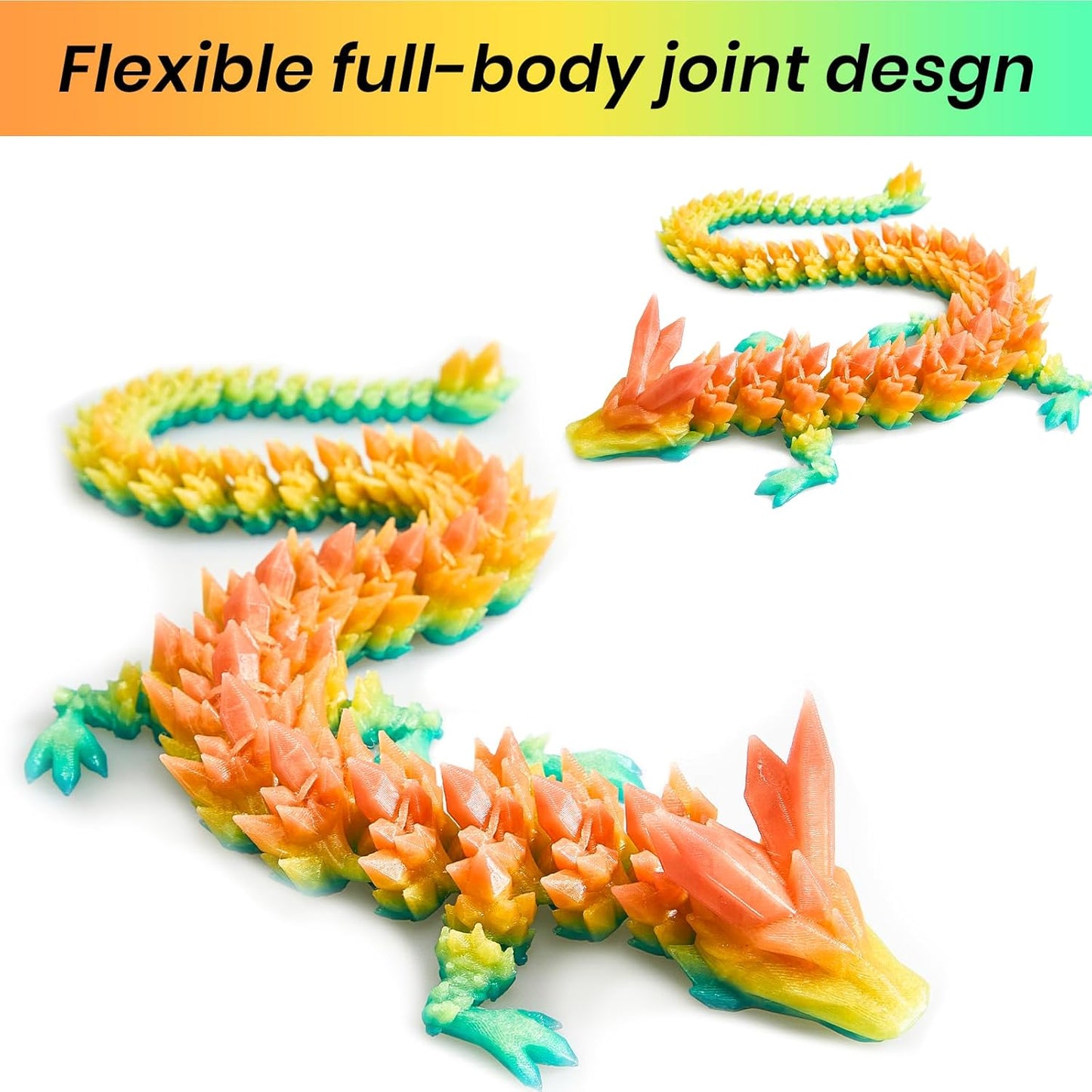 3D Printed Dragon Egg, 15 inchs Rainbow Luminous Dragon Toy,Articulated Crystal Dragon,Glow in Dark Fidget.Cool