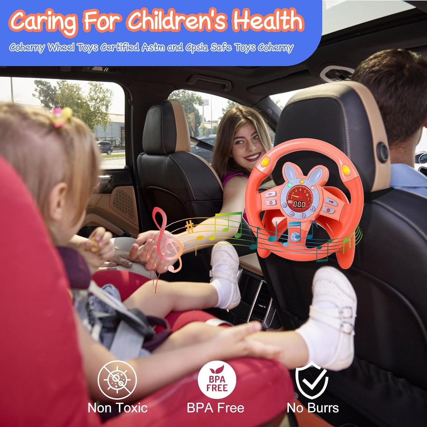 Steering Wheel Toy,Driving Steering Wheel Toy for Kids Backseat,Interactive Educational Learning Sensory Toy with Vibration,Simulated Car Toys with Light Songs for Infant Preschool Kids Toddler Gifts
