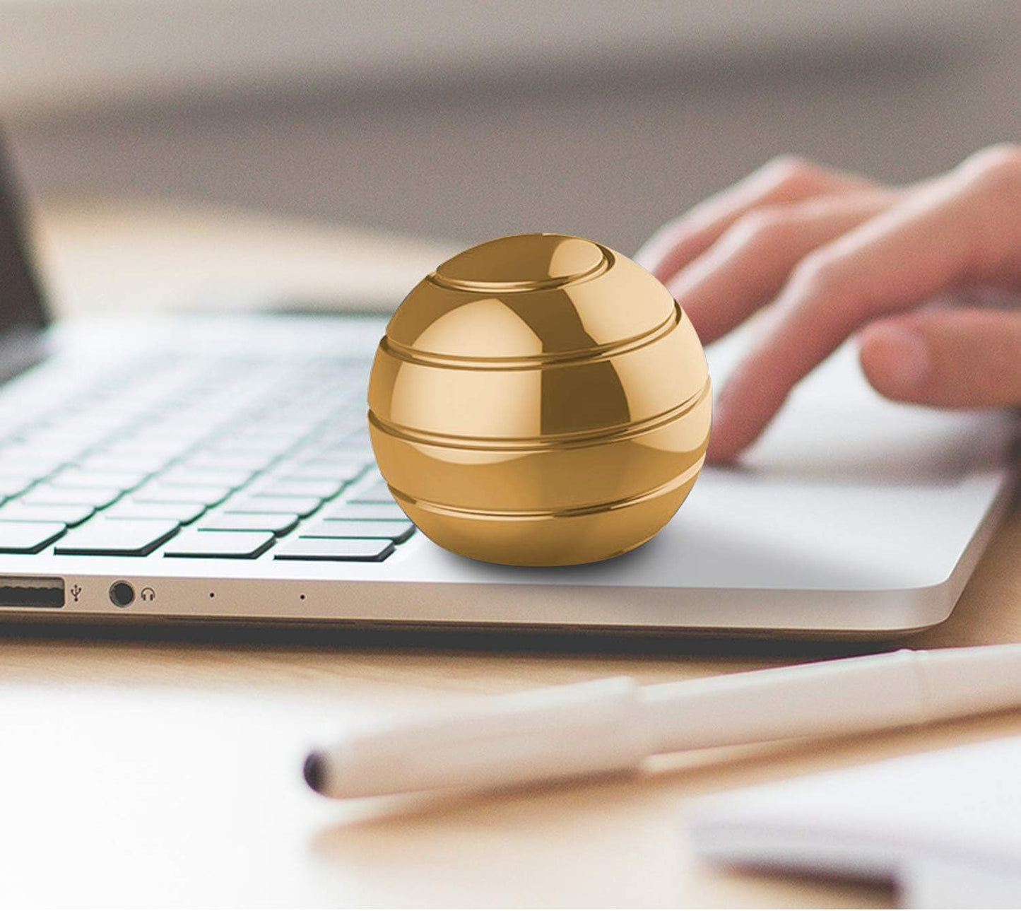 Kinetic Desk Toy,Optical Illusion Metal Fidget Spinning Ball,Office Executive Stress Relief Spinner Toys for Adults & Kids