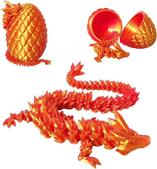 3D Printed Dragon Egg, 3D Printed Articulated Dragon Eggs with Dragon Inside, Crystal Dragon Fidget Toy, Adults Fidget Toys, Mystery Dragon Egg for Autism and ADHD（Laser Red）