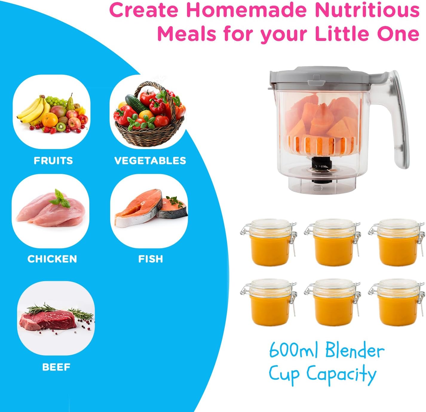 EVLA'S Baby Food Maker, Steamer, Blender, Baby Food Processor for Healthy Homemade Baby Food in Minutes, Touch Screen with 6 Reusable Food Pouches, Baby Registry Essential, Grey