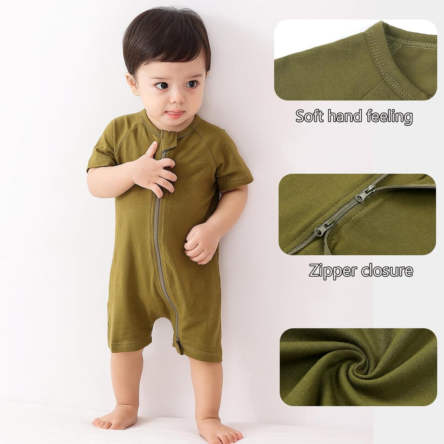 Feidoog Baby Boys 2Pack Rompers Summer Short Sleeve 2 Way Zipper One-Piece Romper Jumpsuit Sleep and Play