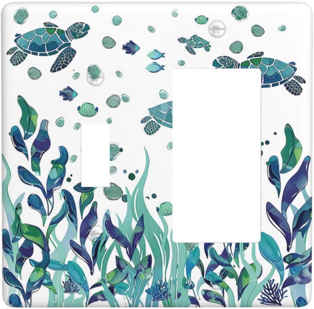 Outlet Covers Vibrant Turtle Seagrass Watercolor Painting 1 Toggle 1 Rocker Combination Decorative Wall Plate Electrical Switch Plates Light Switch Cover Plate for Bathroom living Room Decor