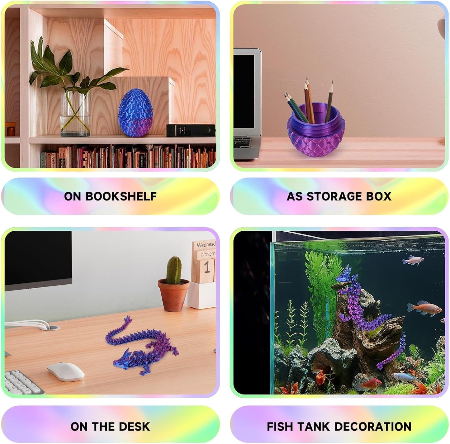 3D Printed Dragon Egg, Dragon Eggs with Dragon Inside, Crystal Articulated Dragon, Mystery Dragon Egg Fidget Toy, 3D Dragon Eggs Surprise Fidget Toy (Laser Purple)