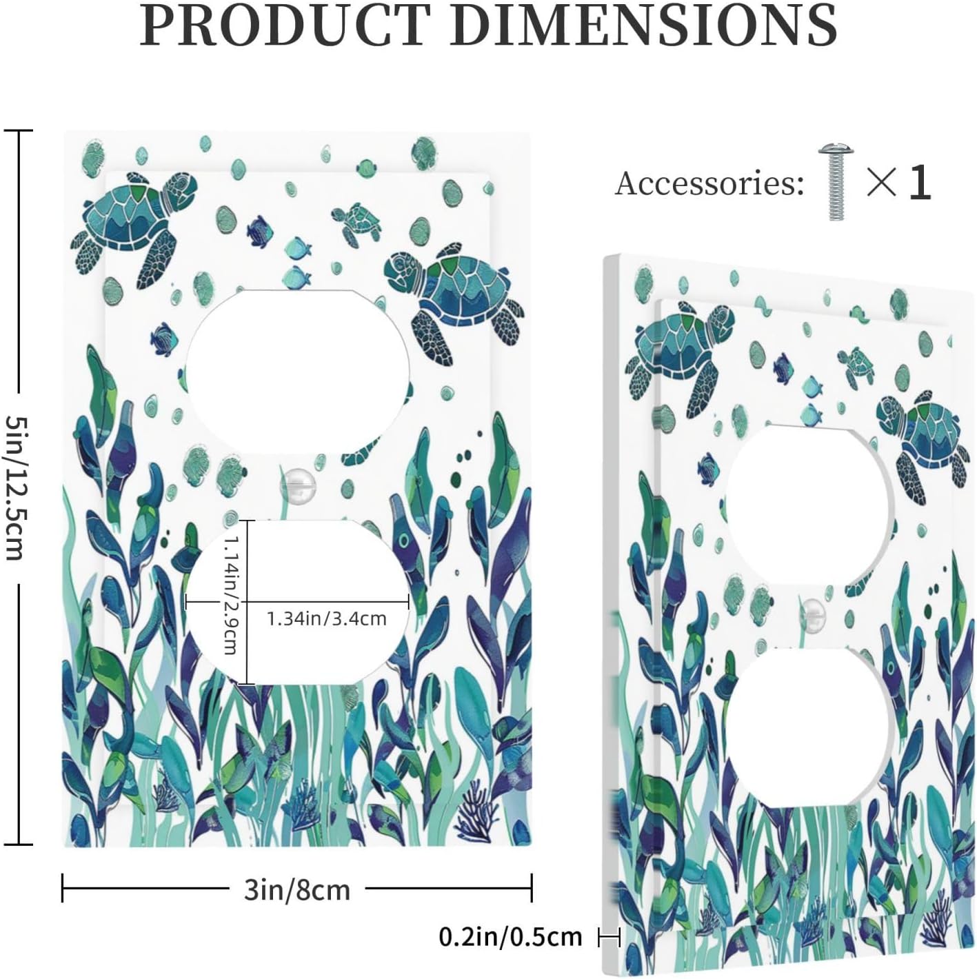 Outlet Covers Vibrant Turtle Seagrass Watercolor Painting 1 Gang Duplex Wall Plate Decorative Switch Plates Electrical Receptacle Faceplate Light Switch Cover for Bathroom living Room Decor