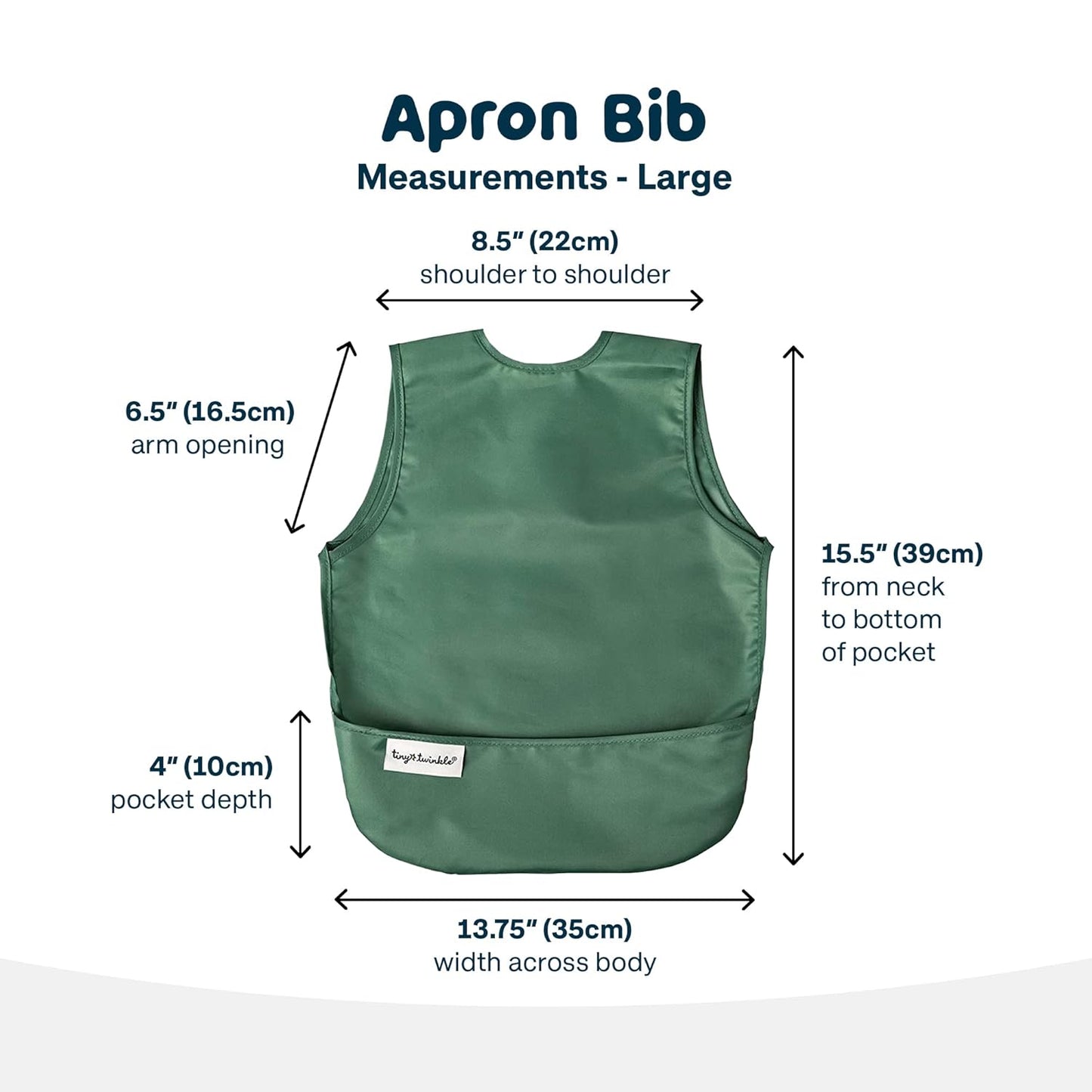 Tiny Twinkle Mess Proof Apron Bibs - 2 Pack Waterproof & Lightweight Baby Bibs for Led Weaning | 100% Recycled Polyester, Easy Clean & Machine Washable (Slate Olive,Small 6-24 Months)