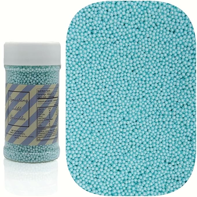 Dynastang 2mm Light Blue Pearls Sprinkles Edible Pearls Cake Decorating Stars Cake Decorations Cupcake Toppers Cookie Decorating Perfect for Cakes, Cupcakes, Desserts Toppings 3OZ