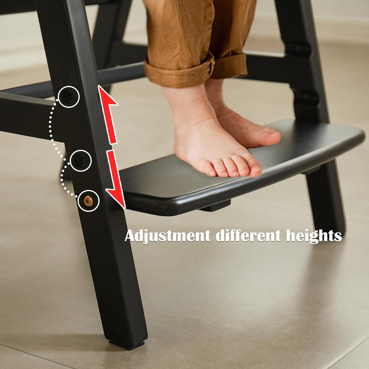 Solid Wood high Chairs for Toddlers,High Chair Grows with Kid for Dining, Study Chair for Children, Black