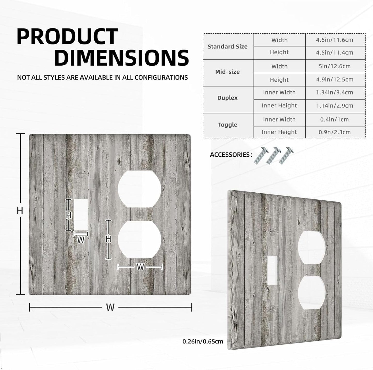Wallplates Farmhouse Rustic Grey Barn Door Wood 1 Toggle 1 Duplex Switch Plate Electrical GFCI Faceplate Decorative Light Switch Covers for Bedroom Cabin Decor