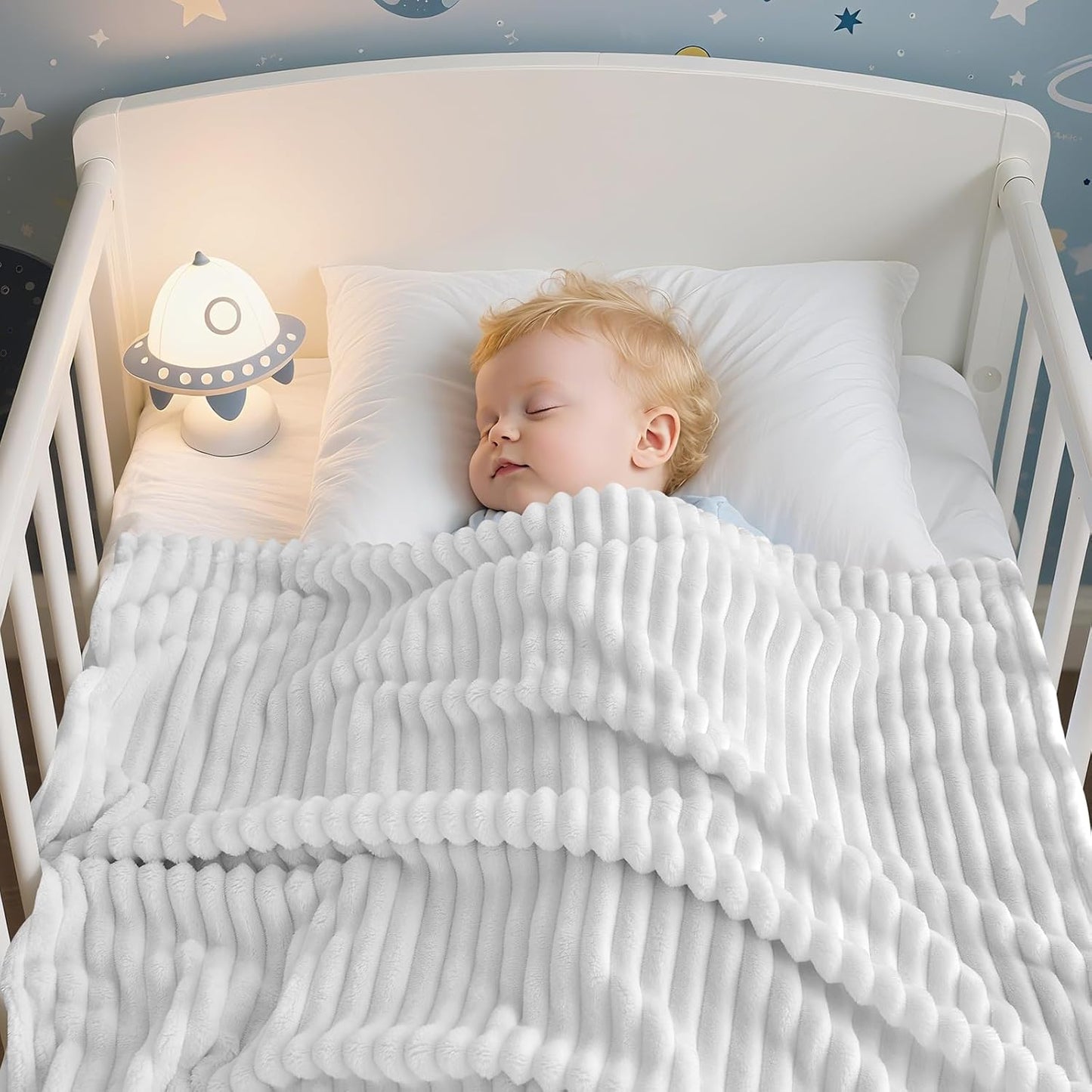 Soft Fleece Baby Blanket Ultra Cozy Grey Baby Blankets for Boys Warm and Lightweight Infant Toddler Newborn Receiving Gift with Reversible Stripes for Crib Stroller, 30x40 Inch, Light Grey