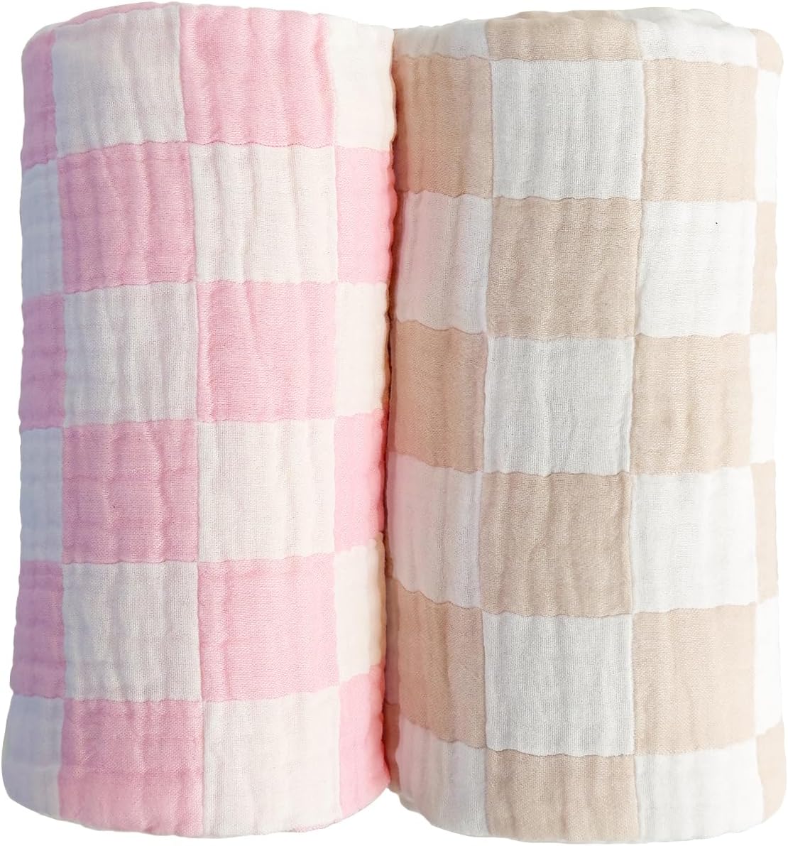 Ultra Soft Checkered Muslin Baby Blanket Pack of 2 Cotton Swaddles Bed Blankets for Babies and Toddlers Girls Newborn 42 x 42 inches Cream and Pink
