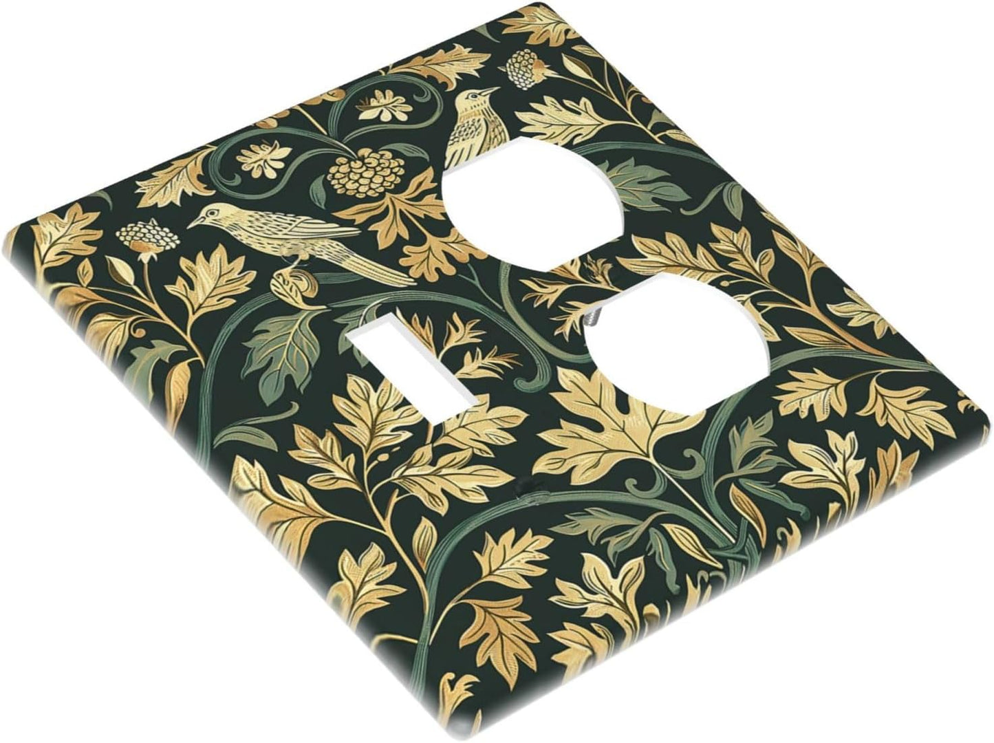 Wallplates William Morris Vintage Botanical Birds Golden Green Leaves 1 Toggle 1 Duplex Switch Plate Electrical GFCI Faceplate Decorative Light Switch Covers for Bedroom Home Decor