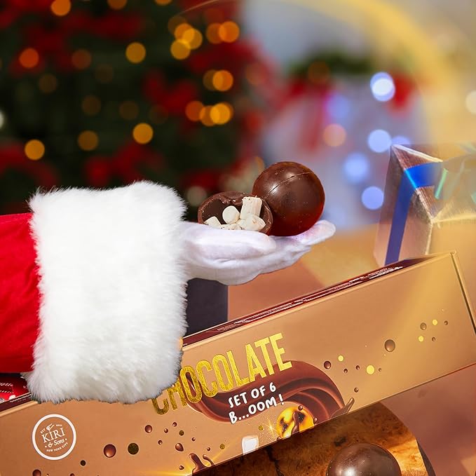 Hot Chocolate Boms Marshmallow Balls - Set of 6 - Delicious Cocoa Melts Bom Filled Marshmallows - 2 Flavors Caramel & Fudge Brownie Candy - Classic Milk Chocolates Cocoa Melt Gift - Delicious Gifts