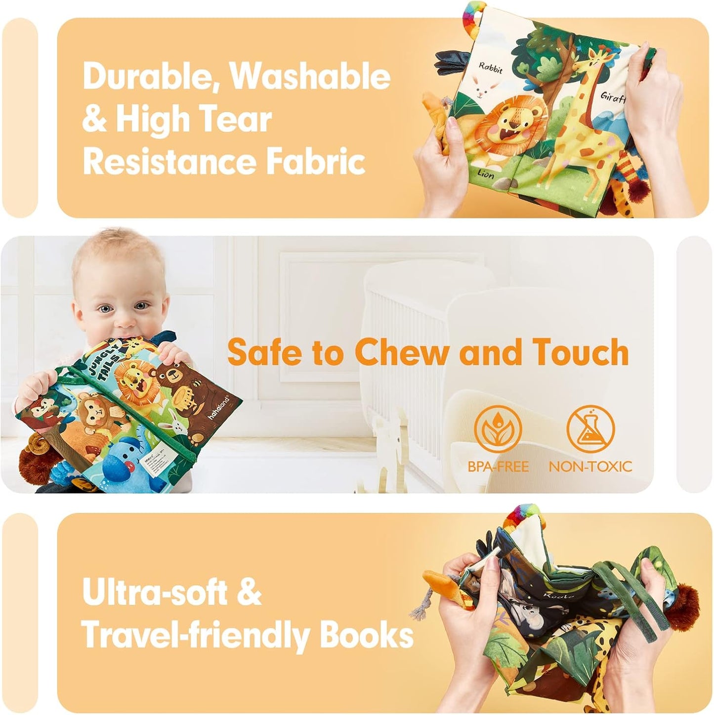 hahaland Baby Books 0-6 Months, Infant Tummy Time Toy High Contrast Sensory Toys 6 to 12 Months Touch Feel Book Babies Travel Toy Gifts for Boy Girl 0-3 Month Baby Shower Birthday Gifts (Single Book)