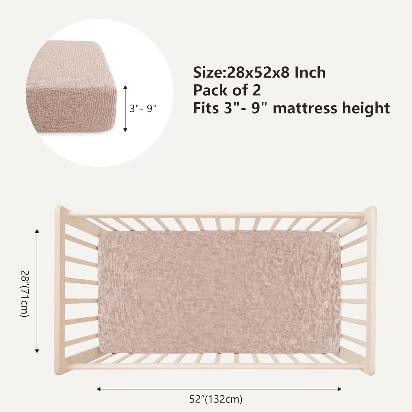 Bearmoss Muslin Crib Sheets 100% Cotton Baby Crib Sheets Fitted for Standard Crib Mattress & Toddler Bed Mattress 52"x28" Soft Breathable Crib Sheet Neutral for Boys Girls - 2 Pack (Baby Face)