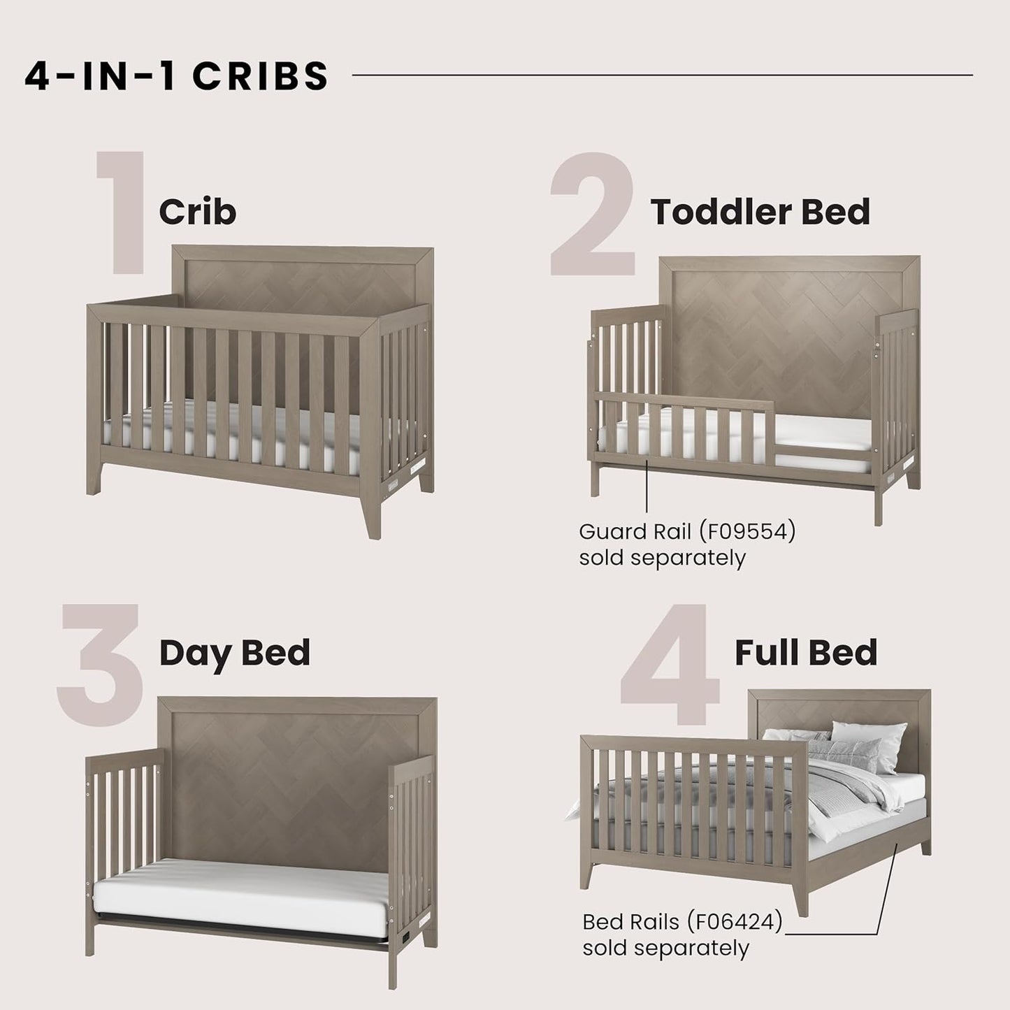 Child Craft Kieran 4-in-1 Convertible Crib, Baby Crib Converts to Day Bed, Toddler Bed and Full Size Bed, 3 Adjustable Mattress Positions, Non-Toxic, Baby Safe Finish (Crescent Gray)