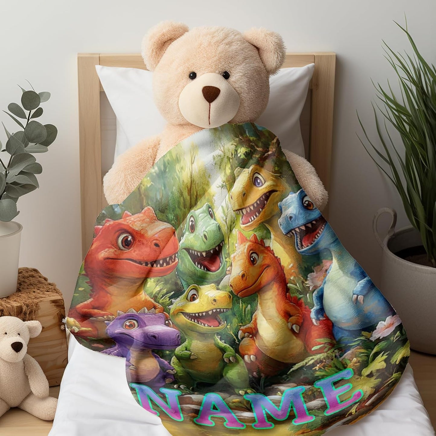 Ship Next Day, Custom Dinosaur Blanket - Printed in USA, Personalized Blankets with Name, Gift for Kids Boys Girls, Unique Present for Birthday, Christmas, Educational Blankets for Children