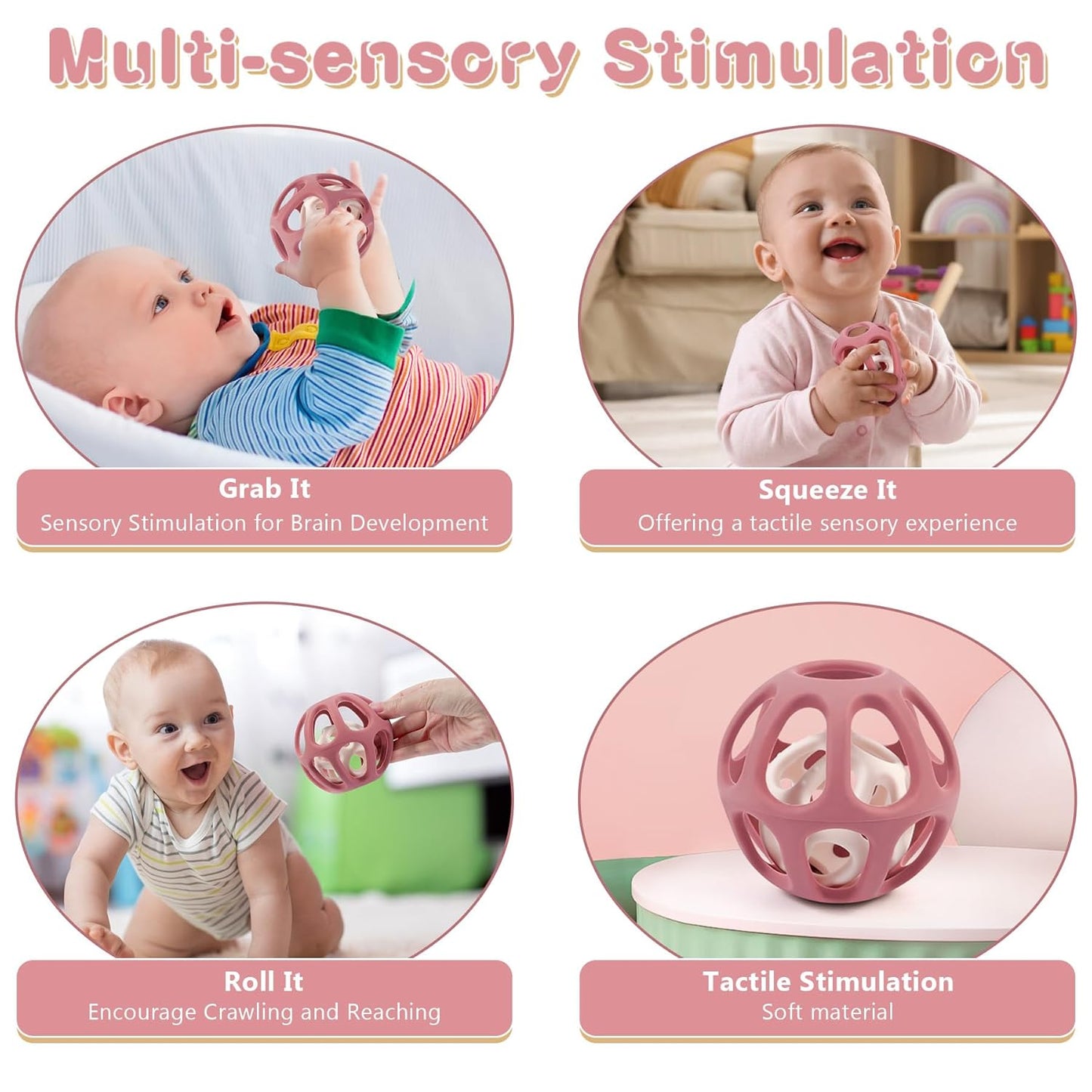 MCGMITT Sensory Balls for Baby, Food Grade Stretchy Silicone Infant Ball, Easy Grasp Ball for Babies 0-12 Months BPA-Free Montessori Learning Toy, Developmental Teething Toys Baby Shower Gifts