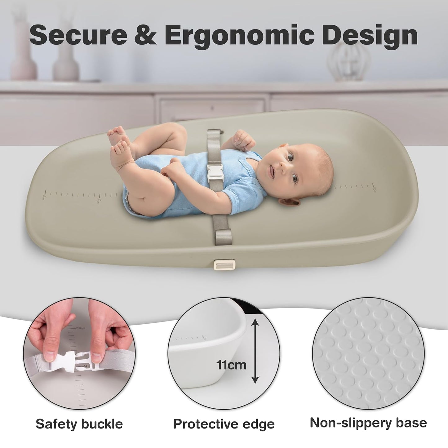 Baby Changing Pad, Soft, Lightweight and Portable, Waterproof and Easy to Clean, Large EVA Cushion for Comfort with Height Scale and Anti Slip Bottom (Oliver Green with Scale)