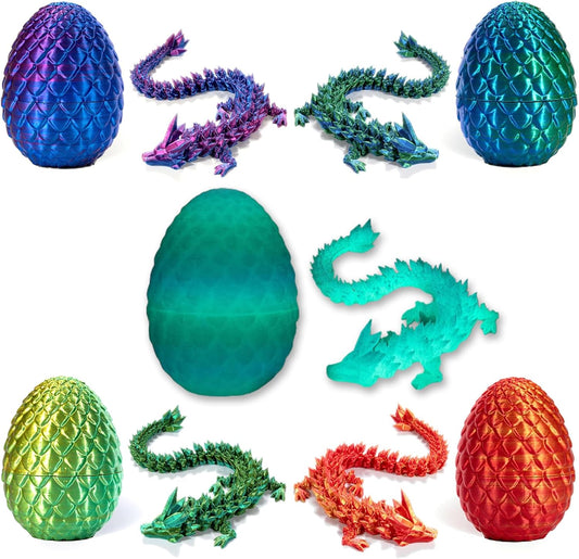 3D Printed Dragon in Egg, Full Articulated Dragon Crystal Dragon with Dragon Egg, Home Office Decor Executive Desk Toys, Adults Fidget Toys for Autism/ADHD (5-Pack/Set, 12")