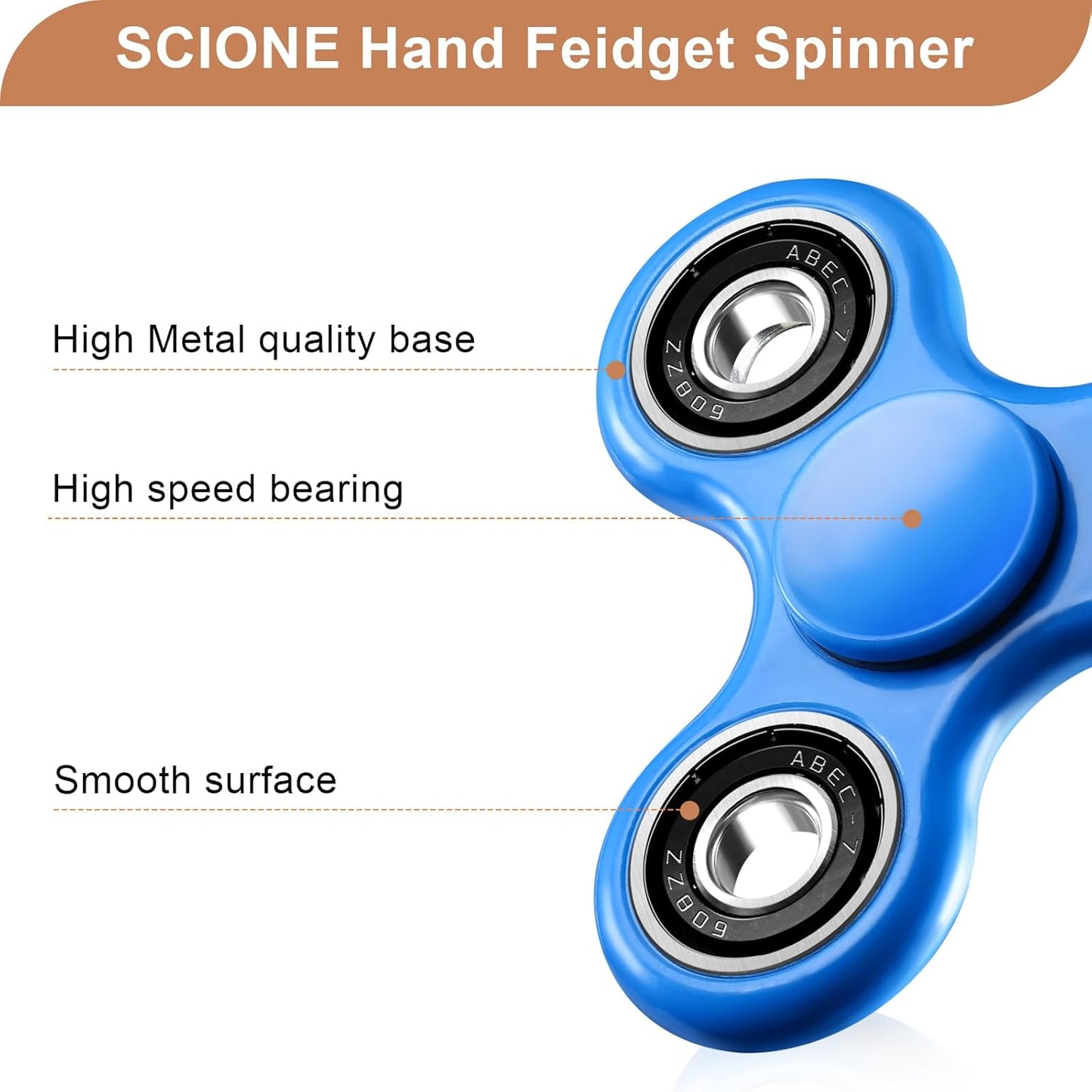SCIONE Fidget Spinner Toy 1 Pack, Stress Anxiety Relief Sensory Fidget Toys for Kids Adults, Cool Fidget Spinners for ADHD Autism Birthday Gifts Stocking Stuffers Classroom Prizes for Boys Girls