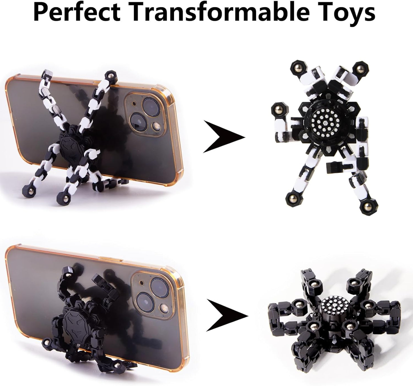 Transformable Fidget Spinners for Kids and Adults Stress Relief Sensory Toys for Boys and Girls Fingertip Gyros for ADHD Autism for Kids (Fidget Toys 4pc- Black)
