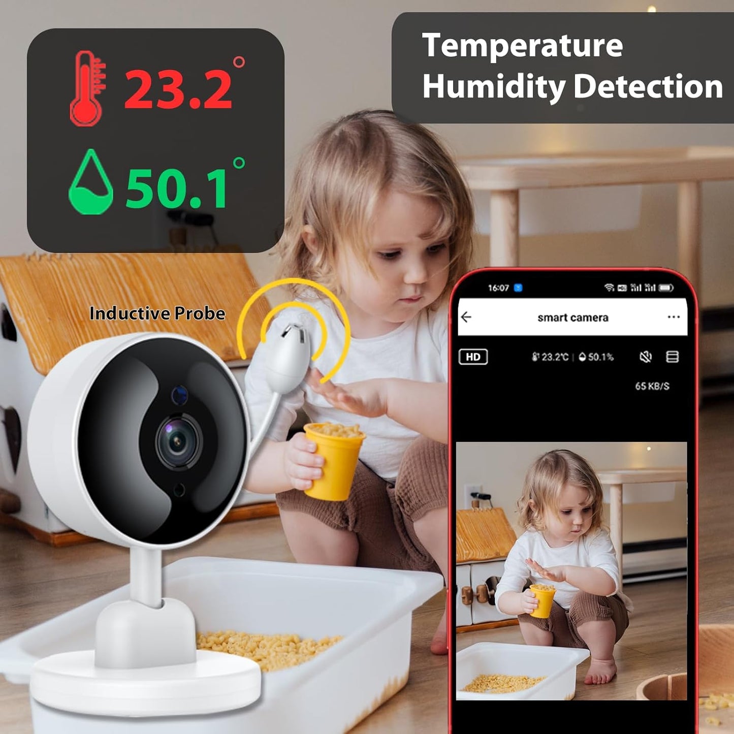 Baby Monitor with Camera and Audio, WiFi Indoor Video Baby Camera with Mount, Motion & Cry Detection, Temp & Humidity Sensor, Night Vision, 2 Way Audio, 4 Lullabies, APP Control