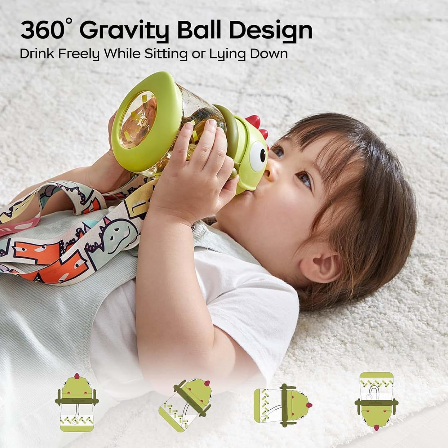 bc babycare Straw Sippy Cups for Toddler, No Spill Sippy Cups for Baby 1+ Year Old, Transition Weighted Sippy Cup with Straw and Strap, 10oz/300ml, Yellow