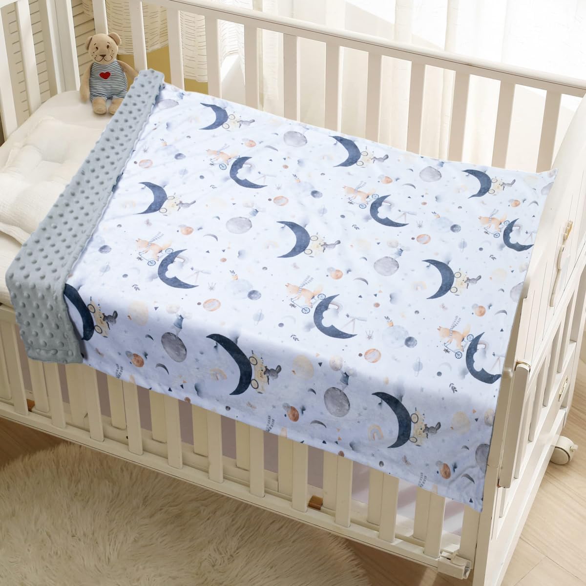 Baby Blankets for Unisex Boys Girls, Super Soft Nursery Minky Blankets, 30 x 40 inch Outer Space Printed Bed Throws Newborn (Planet Fox)