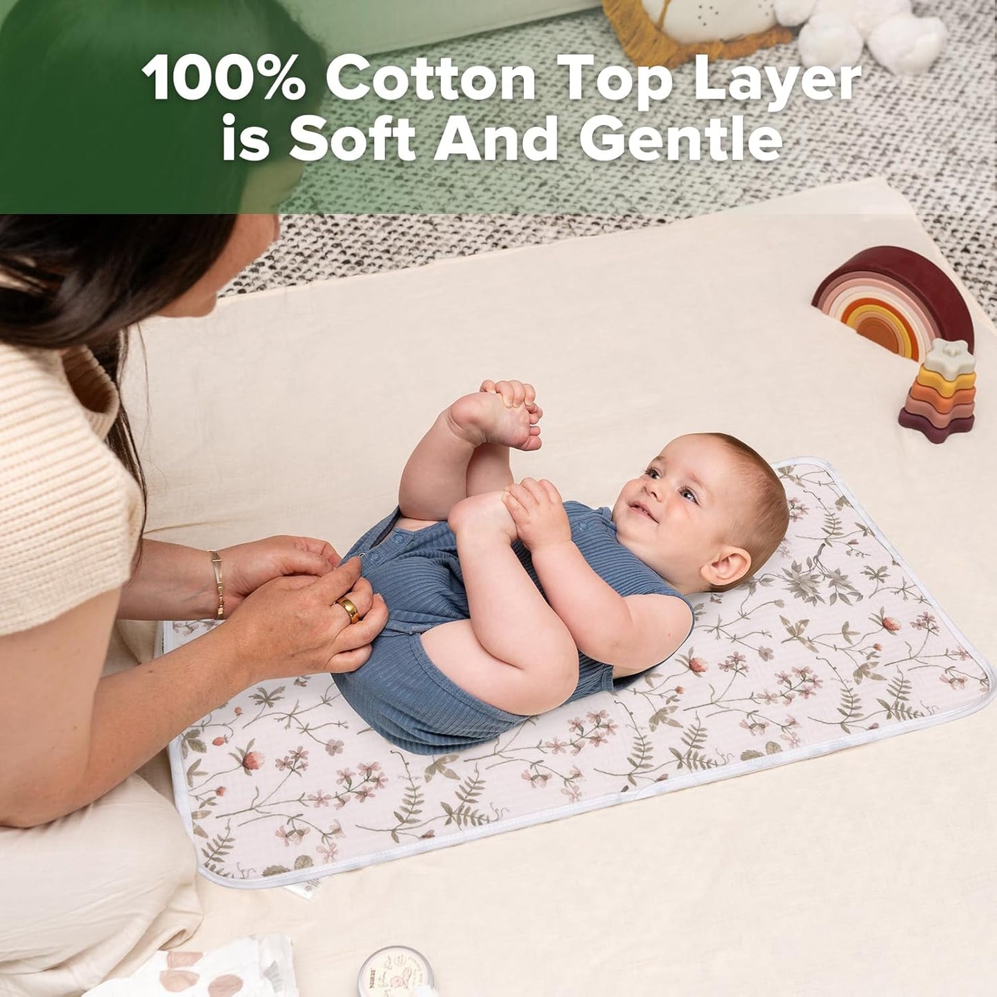 haakaa Waterproof Changing Pad Liners, 100% Cotton, Soft & Breathable (2pcs, 13" x 27.5" Honey Blossom+Vintage Garden)