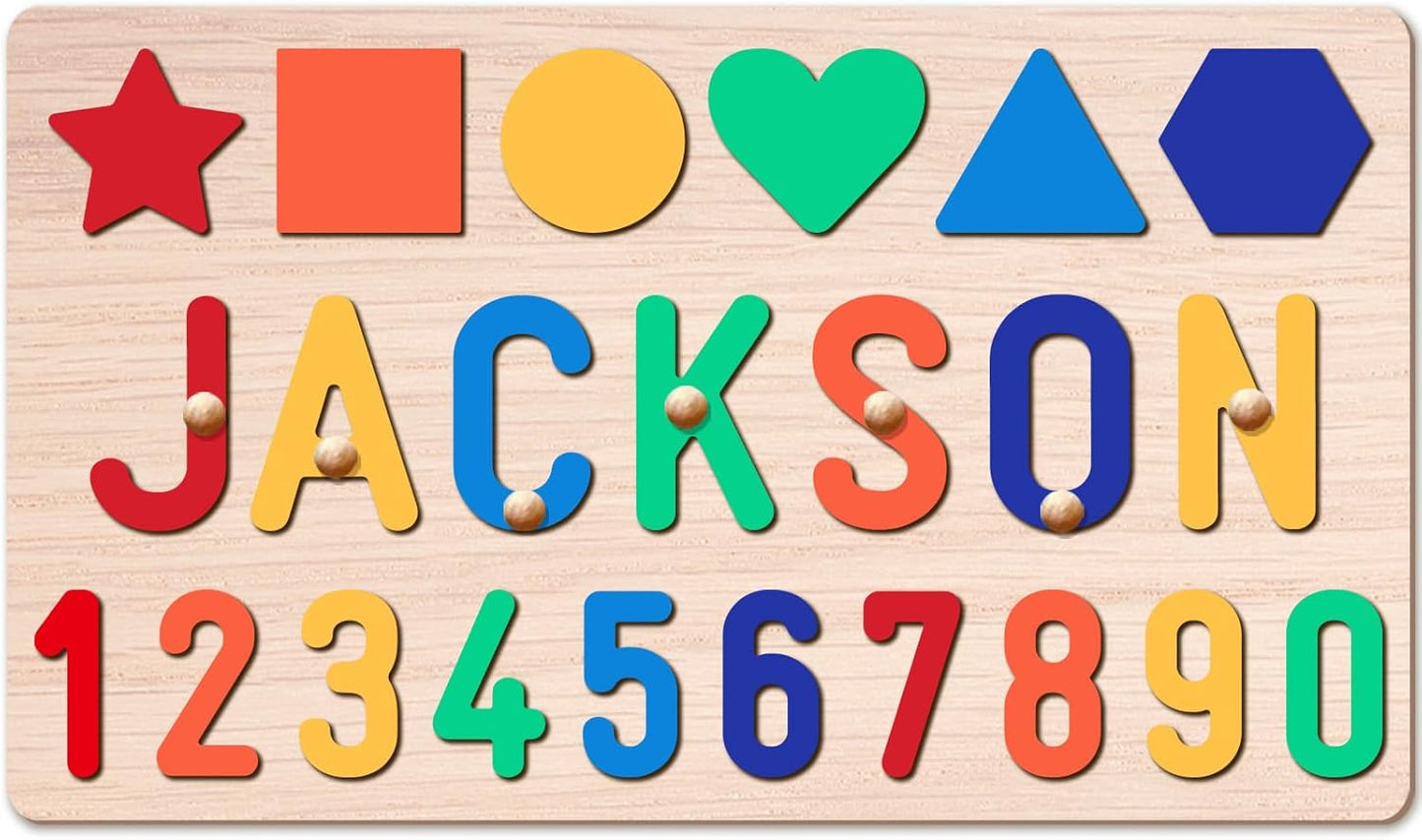 Personalized Name Puzzle for Kids, Personalized Baby Gifts Name Puzzles for Toddlers 1-3, 1st Birthday for Girls & Boys Wooden Alphabet & Shape Puzzle Montessor Toys for Kids